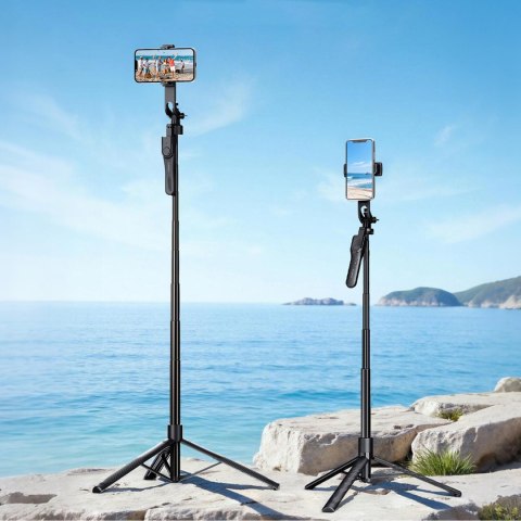 Selfie stick tripod 1/4'' na telefon kamerę aparat z obrotem 360 Bluetooth - czarny