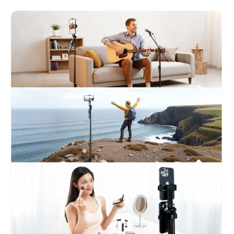 Selfie stick tripod 1/4'' na telefon kamerę aparat z obrotem 360 Bluetooth - czarny