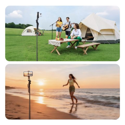 Selfie stick tripod 1/4'' na telefon kamerę aparat z obrotem 360 Bluetooth - czarny