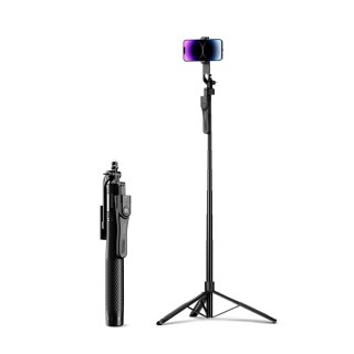 Selfie stick tripod 1/4'' na telefon kamerę aparat z obrotem 360 Bluetooth - czarny