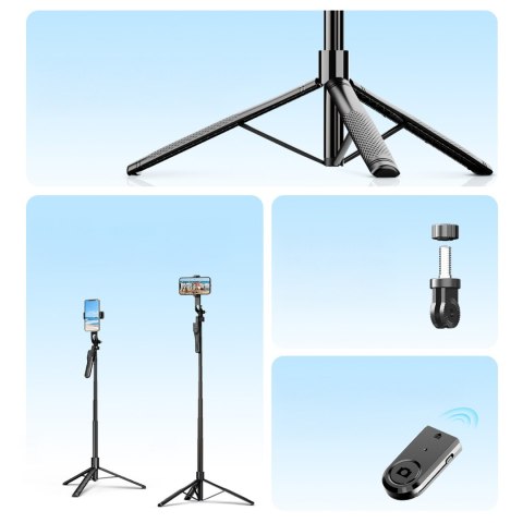 Selfie stick tripod 1/4'' na telefon kamerę aparat z obrotem 360 Bluetooth - czarny