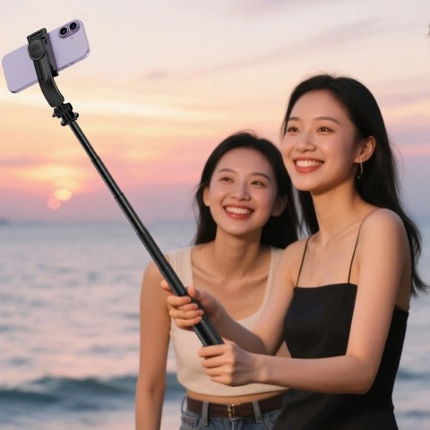 Selfie stick z automatycznym statywem i pilotem Bluetooth 1.05 m - czarny