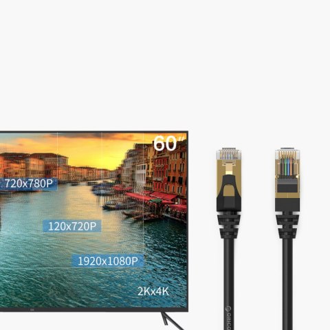 Kabel sieciowy internetowy okrągły LAN CAT7 10Gbps RJ45 5m - czarny