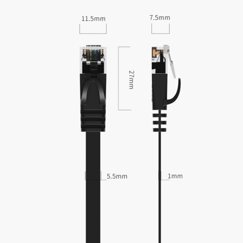 Kabel sieciowy internetowy płaski Ethernet CAT7 10Gbps RJ45 LAN 5m - czarny