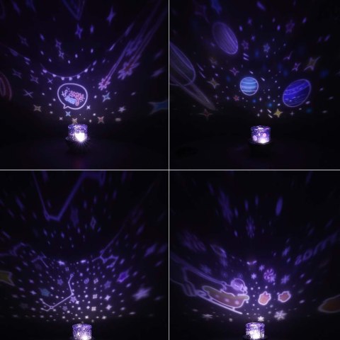 Lampka nocna projektor gwiazd LED USB obrotowy 6 motywów pilot królik