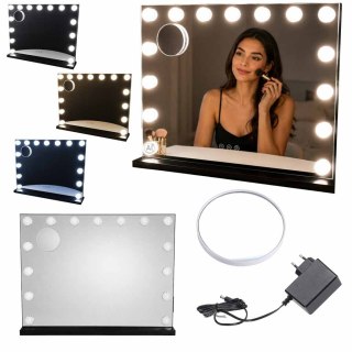 Lusterko do makijażu LED z 15 żarówkami kosmetyczne zoom x10 regulacja jasności