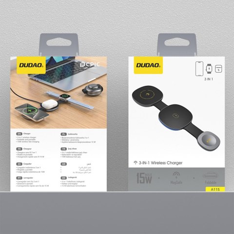 Ładowarka bezprzewodowa 3w1 na smartfon smartwatch słuchawki MagSafe - czarna