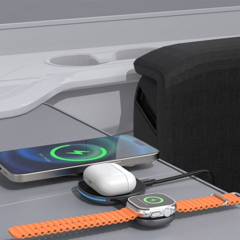 Ładowarka bezprzewodowa 3w1 na smartfon smartwatch słuchawki MagSafe - czarna