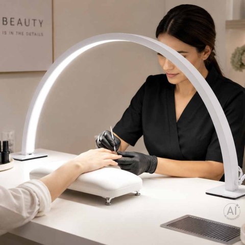 Lampa kosmetyczna LED bezcieniowa biurkowa do manicure paznokci łuk biała