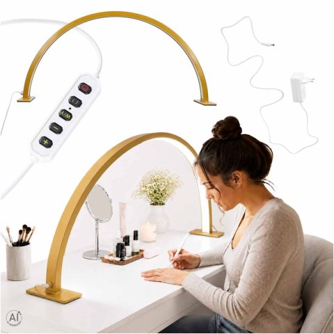 Lampa kosmetyczna LED bezcieniowa biurkowa do manicure paznokci łuk złota