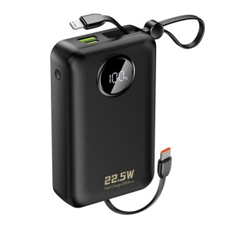Powerbank 20000mAh USB-C USB-A z wbudowanymi kablami iPhone Lightning USB-C - czarny