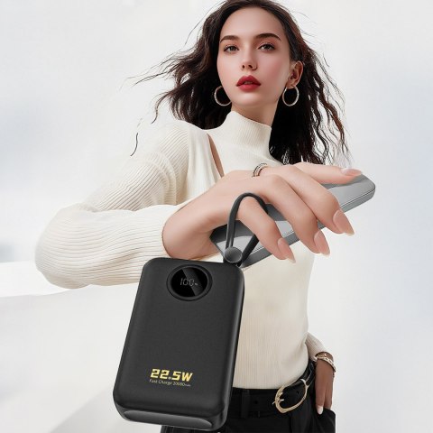 Powerbank 20000mAh USB-C USB-A z wbudowanymi kablami iPhone Lightning USB-C - czarny