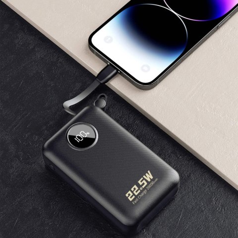 Powerbank 20000mAh USB-C USB-A z wbudowanymi kablami iPhone Lightning USB-C - czarny