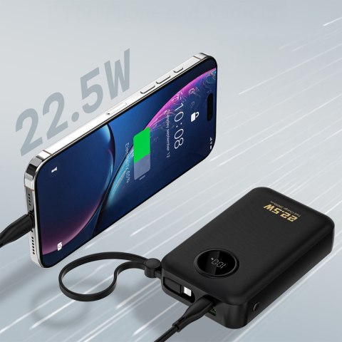 Powerbank 20000mAh USB-C USB-A z wbudowanymi kablami iPhone Lightning USB-C - czarny
