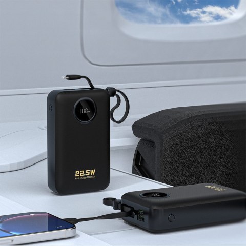 Powerbank 20000mAh USB-C USB-A z wbudowanymi kablami iPhone Lightning USB-C - czarny