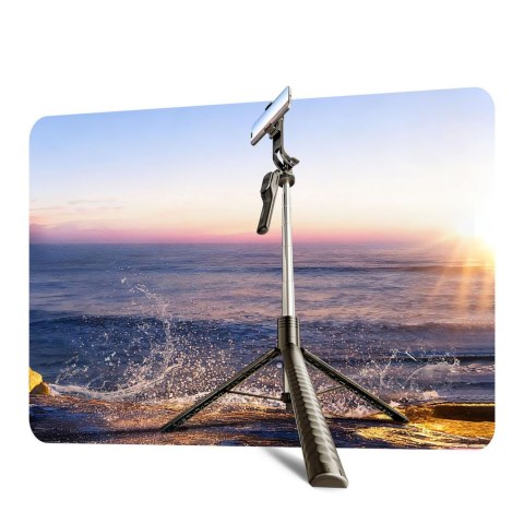 Selfie stick tripod 1/4'' na telefon kamerę aparat z obrotem 360 stopni Bluetooth - czarny