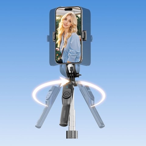 Selfie stick tripod 1/4'' na telefon kamerę aparat z obrotem 360 stopni Bluetooth - czarny