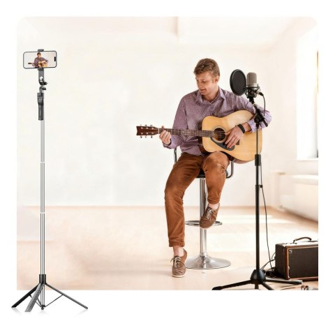 Selfie stick tripod 1/4'' na telefon kamerę aparat z obrotem 360 stopni Bluetooth - czarny