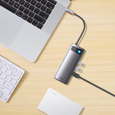 Stacja dokująca HUB 7w1 USB-C 1xHDMI 1xVGA 3xUSB 3.2 1xPower Delivery RJ-45 Ethernet szary