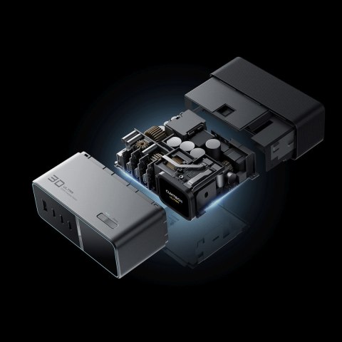 Stacja ładująca 5w1 z wyświetlaczem cyfrowym USB-A USB-C 300W - srebrna