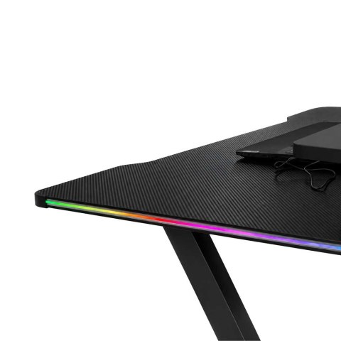 Biurko gamingowe z nadstawką LED RGB uchwyty komputerowe dla gracza 120x60cm