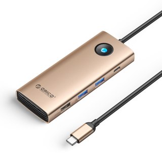 HUB 8w1 USB-C - USB-A USB-C HDMI VGA RJ45 PD 100W 4K 60Hz 1000Mbps - różowo złoty