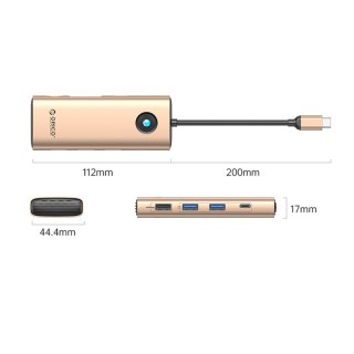 HUB 8w1 USB-C - USB-A USB-C HDMI VGA RJ45 PD 100W 4K 60Hz 1000Mbps - różowo złoty