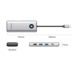 HUB 8w1 USB-C - USB-A USB-C HDMI VGA RJ45 PD 100W 4K 60Hz 1000Mbps - srebrny