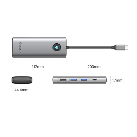 HUB 8w1 USB-C - USB-A USB-C HDMI VGA RJ45 PD 100W 4K 60Hz 1000Mbps - szary