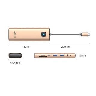 HUB 9w1 USB-C - USB-A USB-C HDMI SD RJ45 audio PD 100W 4K 2.5G - różowo złoty