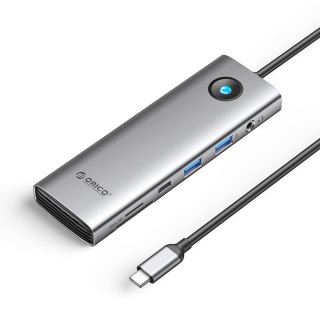 HUB 9w1 USB-C - USB-A USB-C HDMI SD RJ45 audio PD 100W 4K 2.5G - szary