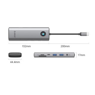 HUB 9w1 USB-C - USB-A USB-C HDMI SD RJ45 audio PD 100W 4K 2.5G - szary
