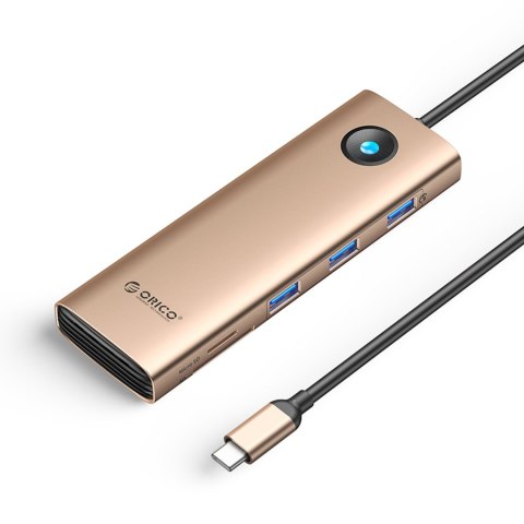 HUB 9w1 USB-C - USB-A USB-C HDMI VGA SD microSD RJ45 PD 100W 4K 1000Mbps - różowo złoty