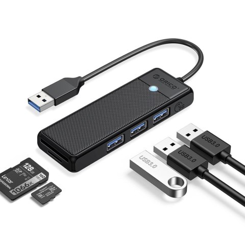 HUB adapter 4-portowy USB-A - USB-A czytnik kart SD microSD 1 m - czarny