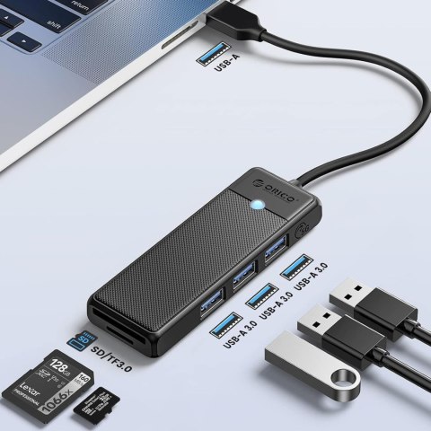 HUB adapter 4-portowy USB-A - USB-A czytnik kart SD microSD 1 m - czarny