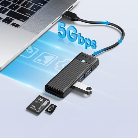 HUB adapter 4-portowy USB-A - USB-A czytnik kart SD microSD 1 m - czarny