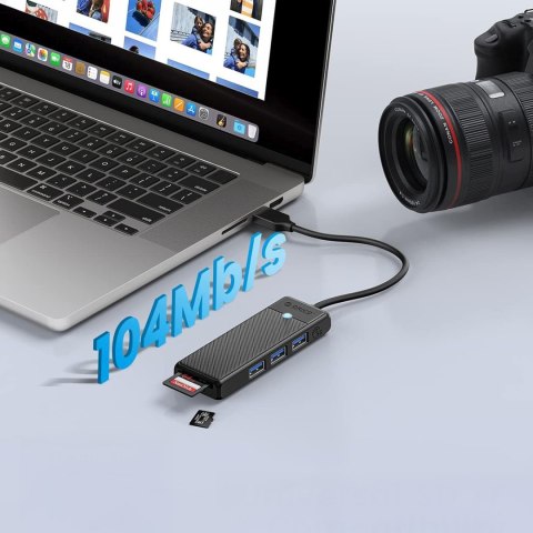 HUB adapter 4-portowy USB-A - USB-A czytnik kart SD microSD 1 m - czarny