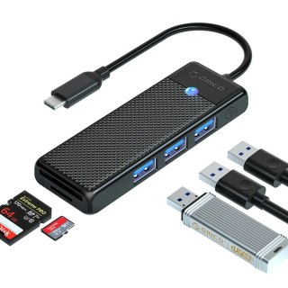 HUB adapter 4-portowy USB-C - USB-A czytnik kart SD microSD 0.15 m - czarny