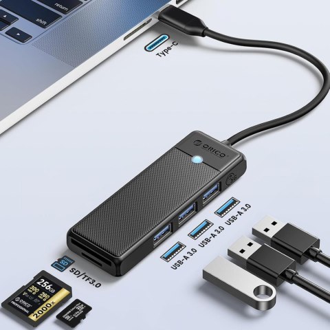 HUB adapter 4-portowy USB-C - USB-A czytnik kart SD microSD 1.8 m - czarny