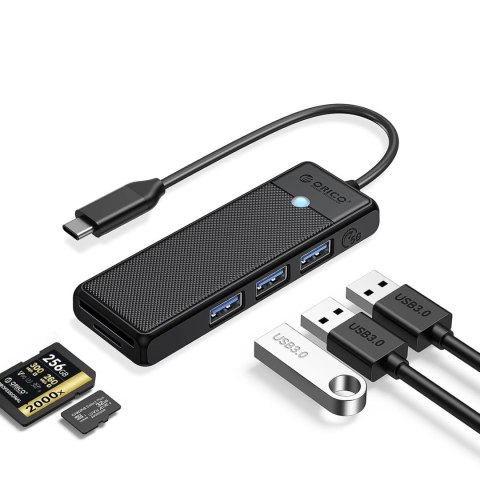 HUB adapter 4-portowy USB-C - USB-A czytnik kart SD microSD 1.8 m - czarny
