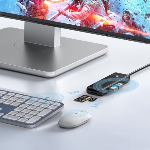 HUB adapter 4-portowy USB-C - USB-A czytnik kart SD microSD 1.8 m - czarny