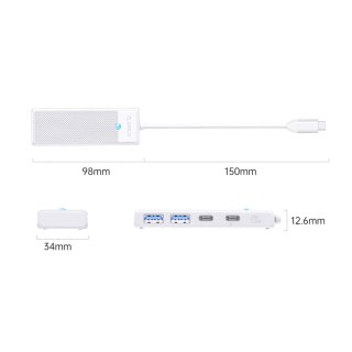 HUB adapter USB-C - USB-A USB-C z ładowaniem USB-C PD 100 W 0.15 m - biały