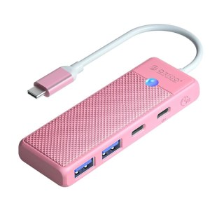 HUB adapter USB-C - USB-A USB-C z ładowaniem USB-C PD 100 W 0.15 m - różowy
