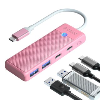 HUB adapter USB-C - USB-A USB-C z ładowaniem USB-C PD 100 W 0.15 m - różowy