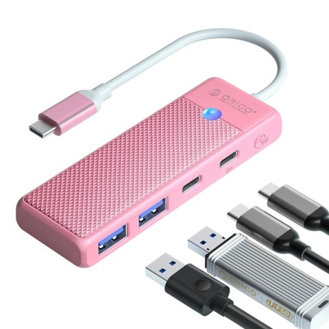 HUB adapter USB-C - USB-A USB-C z ładowaniem USB-C PD 100 W 0.15 m - różowy