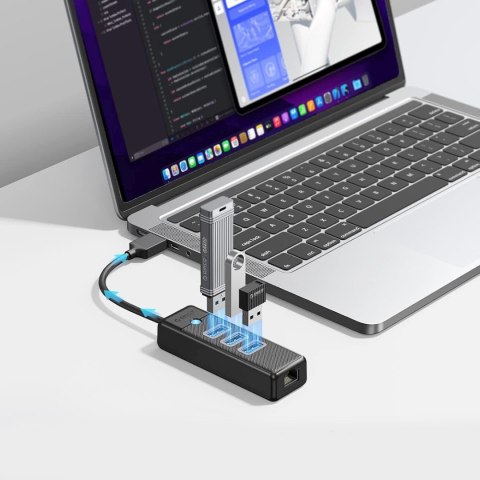 HUB rozdzielacz 4-portowy USB-A - USB-A RJ45 2.5G Ethernet 0.15 m - czarny