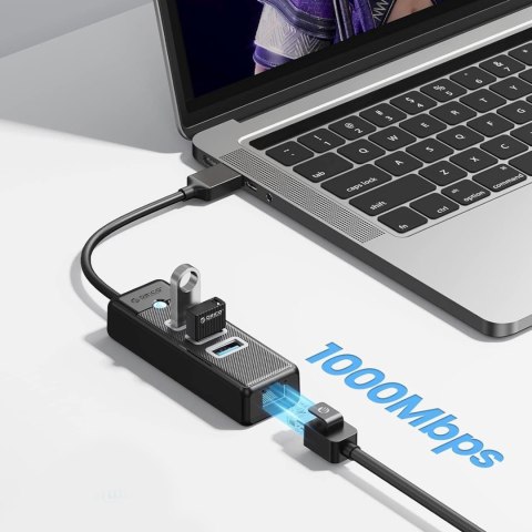HUB rozdzielacz 4-portowy USB-A - USB-A RJ45 2.5G Ethernet 0.15 m - czarny