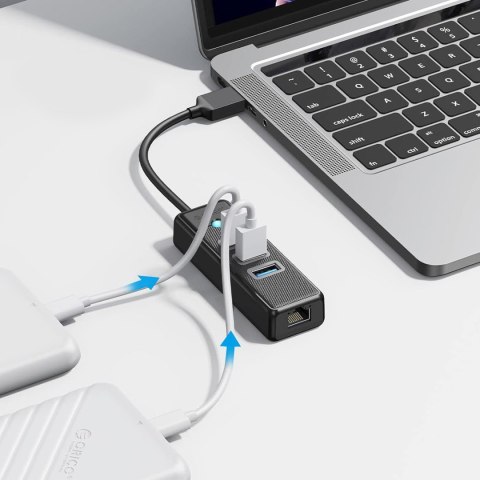 HUB rozdzielacz 4-portowy USB-A - USB-A RJ45 2.5G Ethernet 0.5 m - czarny