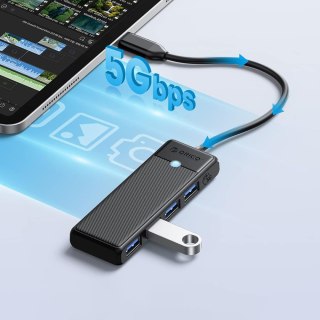 HUB rozdzielacz 4-portowy USB-C - USB-A 0.15 m - czarny