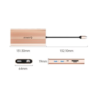 HUB stacja 12w1 USB-C - USB-A USB-C HDMI DisplayPort RJ45 SD PD 100W 4K 1000Mbps - różowo złota